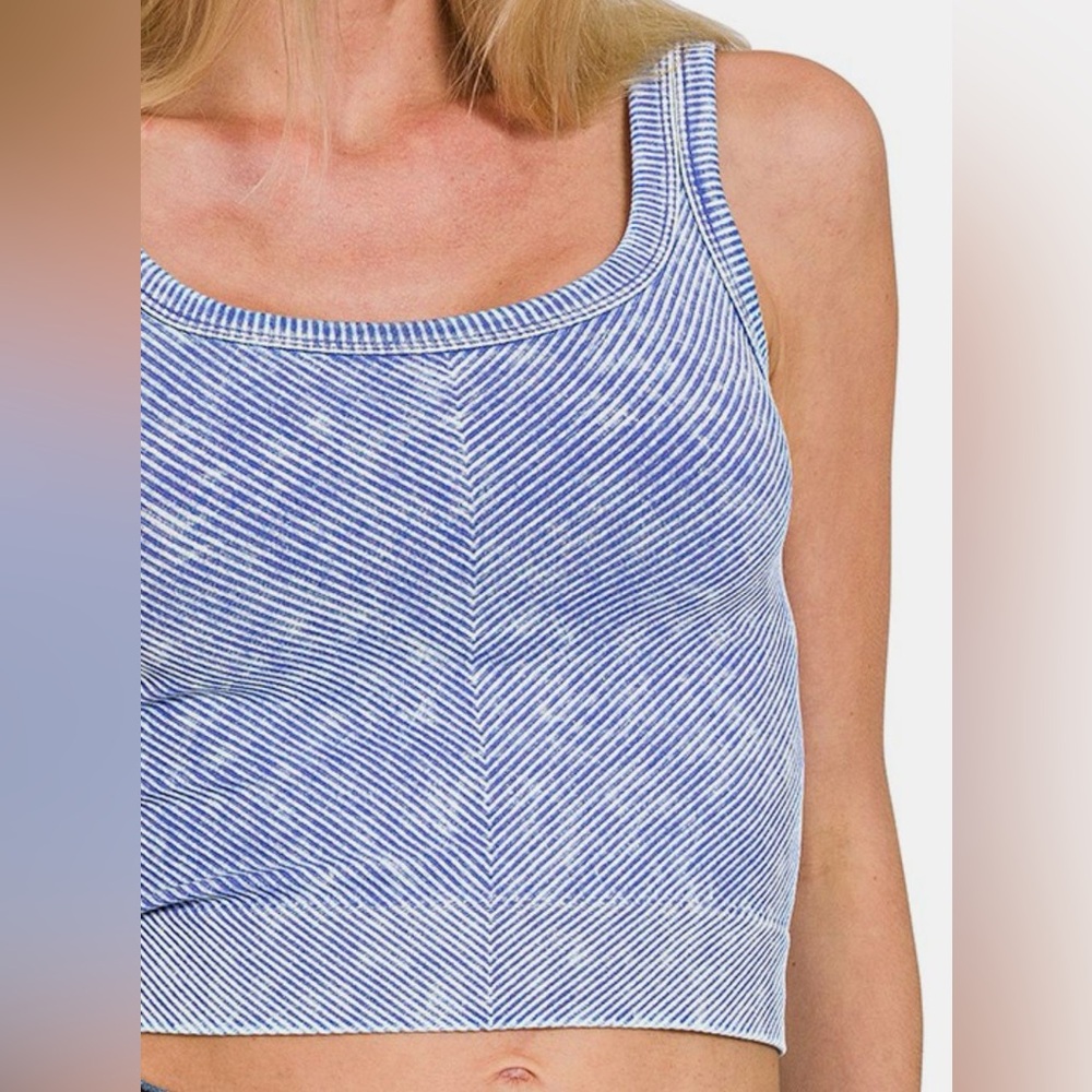 NWT Zenana Light Blue MyKayla Ribbed Knit Scoop Neck Cropped Tank Crop Top - Picture 3 of 3